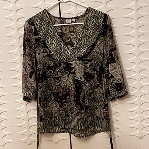 So Wear It Declare It Geometric Floral Blouse with Ties, Size Women’s Small